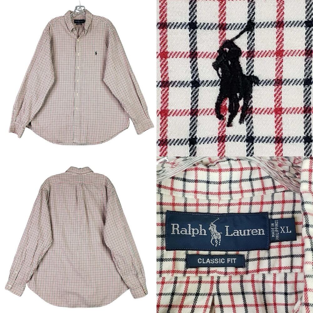 Polo Ralph Lauren Oxford Shirt Men’s Size XL White Red Plaid Button Down